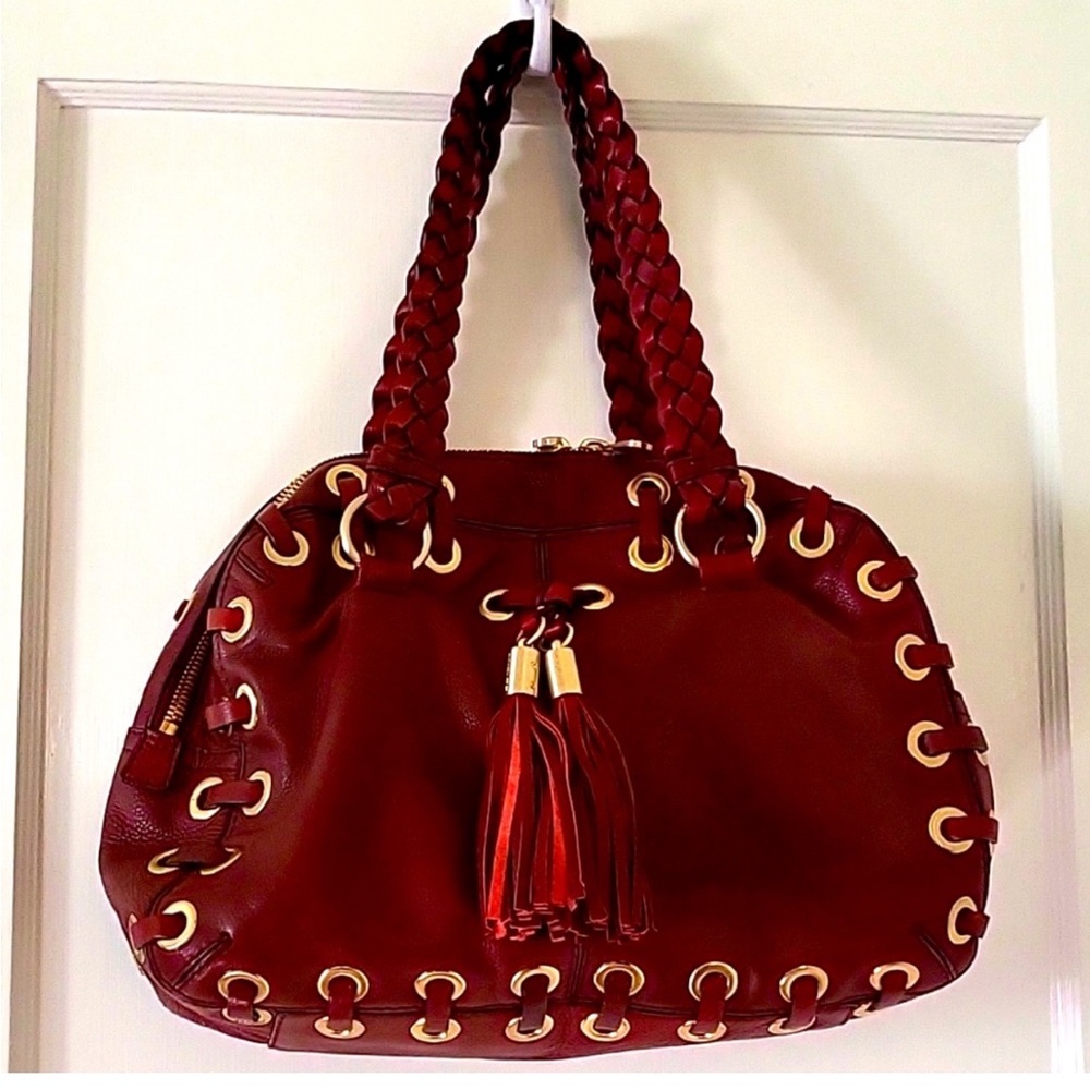 Michael Kors Astor Burgundy Leather with Goldtone Grommets Shoulder Bag